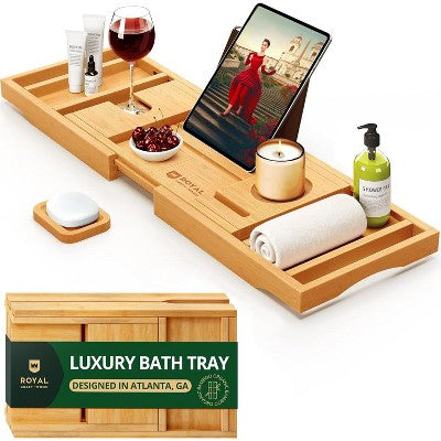 Lankstomas medinis vonios staliukas knygai ir taurei