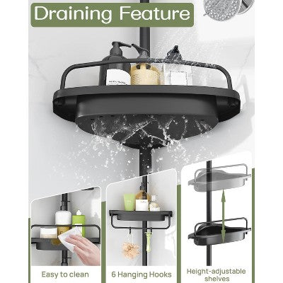 Kampinis duso laikiklis su reguliuojamomis lentynomis ir stovu