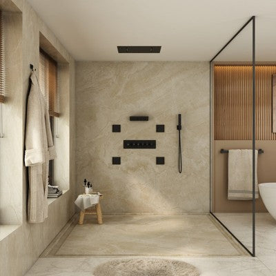 Lubinis krioklio tipo dusas su rankiniu ir soniniais purkstukais