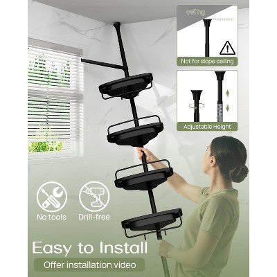 Kampinis duso laikiklis su reguliuojamomis lentynomis ir stovu